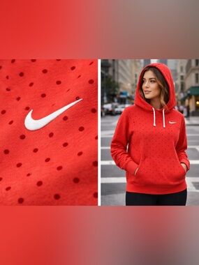 Vintage Nike PolkaDot Hoodie Oversized Swoosh Pullover Sweatshirt Athleisure Y2K